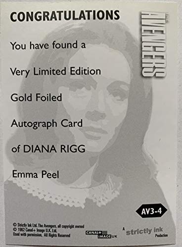 Vintage 2010 Strictly Ink The Avengers Series 3 Diana Rigg - Emma Peel Gold Foiled Autograph Card AV3-4 - Ultra Rare Limited Edition - Mint Condition …