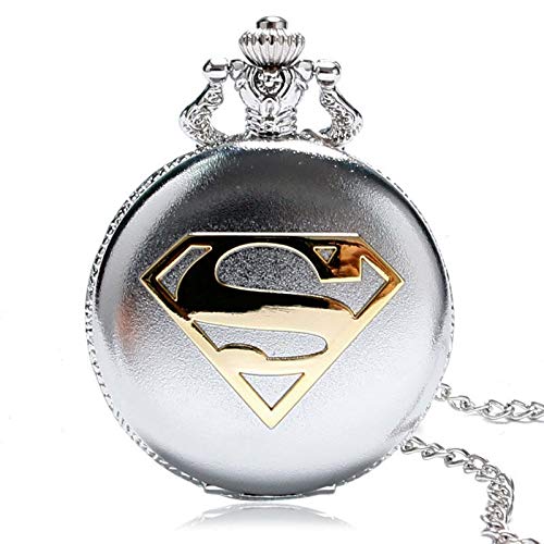 Superman Logo Novelty Themed Silver Quartz Pocket Watch On 32" Inch / 80cm Chain with Picture Dial Featuring The Superman Logo …