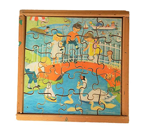Vintage 1950's 25 Piece Wooden Jigsaw In Wooden Frame - Playing In The Park - Rare …