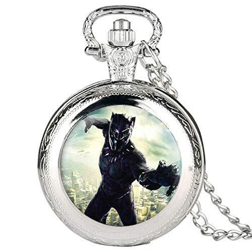 Marvels The Black Panther Silver Novelty Pocket Watch/Necklace On 80cm Chain Quartz Watch …