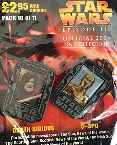 Vintage 2005 Star Wars Episode III The Revenge Of The Sith Official Pin Collection Pack 10 Of 11 - Darth Sidious & C-3PO - Brand New Factory Sealed Shop Stock Room Find