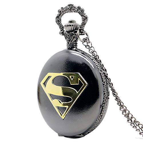 Superman Logo Novelty Themed Grey Quartz Pocket Watch On 32" Inch / 80cm Chain with Picture Dial Featuring The Superman Logo …