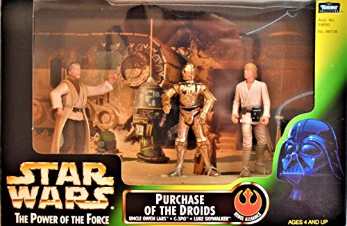 Vintage Kenner 1997 Star Wars The Power Of The Force The Purchase Of The Droids Three Action Figure Set - Uncle Owen Lars, C3PO & Luke Skywalker - Brand New Factory Sealed Shop Stock Room Find