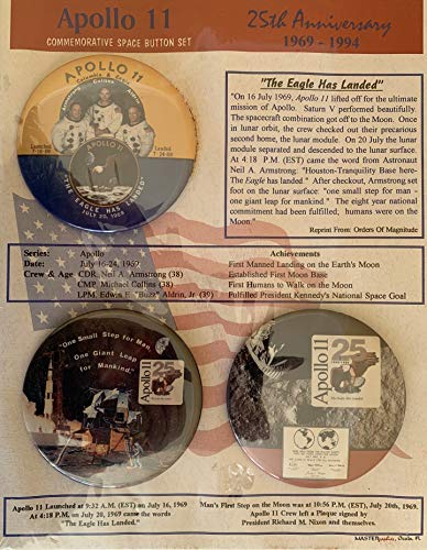Vintage 1994 Apollo 11 25th Anniversary Moon Landing Commemorative Space Button Set Factory Sealed Shop Stock Room Find
