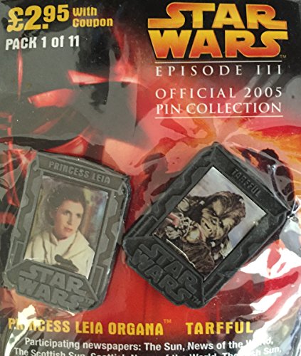 Vintage Star Wars 2005 Episode III The Revenge Of The Sith Official Pin Collection Pack 1 Of 11 - Princess Leia Organa & The Wookie Tarfful - Factory Sealed Shop Stock Room Find