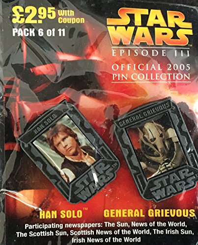 Vintage 2005 Star Wars Episode III The Revenge Of The Sith Official Pin Collection Pack 6 Of 11 - Han Solo & General Grievous