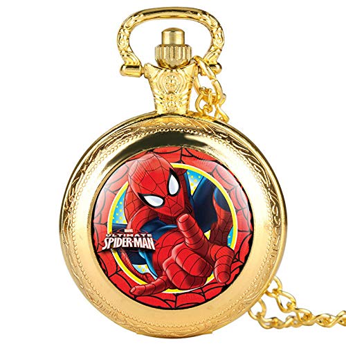 Marvels Ultimate Spiderman Gold Novelty Pocket Watch/Necklace On 80cm Chain Quartz Watch …