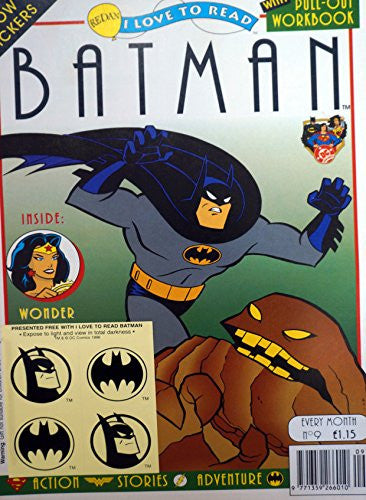 Vintage 1996 Issue Number 9 - Redan I Love To Read Batman Comic With Pull Out WorkBook Featuring Batman, Robin, The Joker, Two Face & Wonder Women - Includes the Free Glow In The Dark Stickers