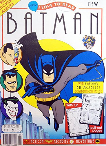 Vintage 1995 Issue Number 1 - First Issue - Redan I Love To Read Batman Comic With Pull Out WorkBook Featuring Batman, Robin, The Joker & Two Face - Includes the Free Sticker Album With Four Free Stickers