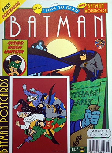 Vintage 1996 Issue Number 15 - Redan I Love To Read Batman Comic With Pull Out WorkBook Featuring Batman, Robin, Catwomen, Mr Freeze & The Green Lantern - Includes the Free Batman & Robin Postcards