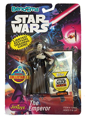 Vintage 1993 Star Wars Bend-Ems The Emperor Palpertine Darth Sidious 4 1/2" Bendable Action Figure Includes Bonus Ultra Rare Limited Edition The Emperor Trading Card - Mint On Card Shop Stock Room Find